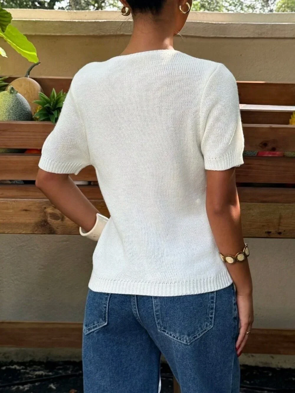 Casual Women's Short Sleeve Button-Up Knit Cardigan